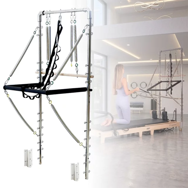 Pilates Reformer torony inSPORTline Driftaler, stabil szerkezet, 53 rögzítőszem, V-alakú fogantyú, négy hosszú és négy rövid prémium rugó