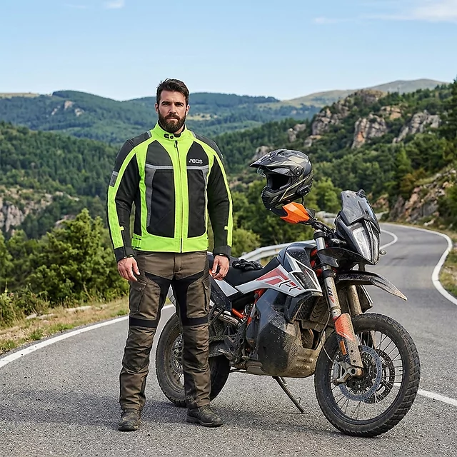 Férfi nyári motoros kabát BOS Libera, A osztályú védőruha, kivehető CE védőpárnák, fényvisszaverő elemek, strapabíró 600D anyag, légáteresztő bélés - Szürke
