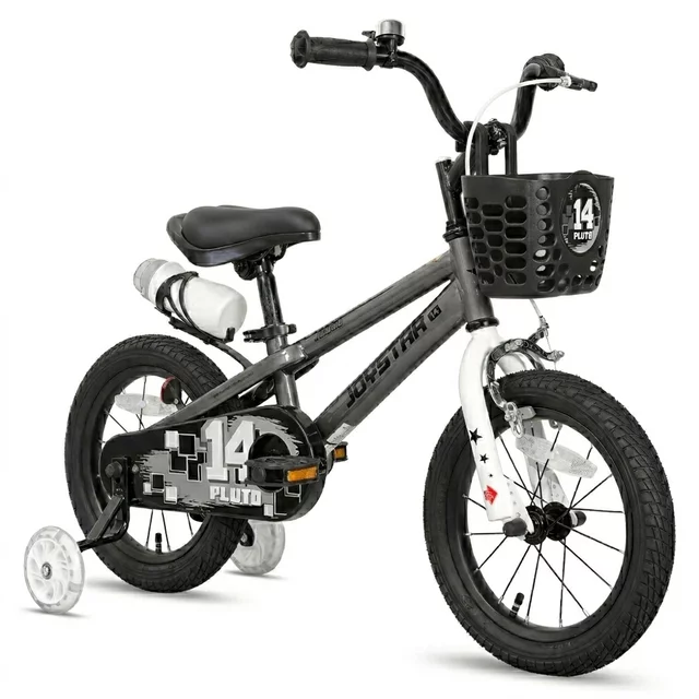 Gyermekkerékpár Joystar Pluto 16", 105-135 cm, világító segédkerekek, állítható nyeregmagasság, szilárd acélváz, zárt láncvédő burkolat - kék