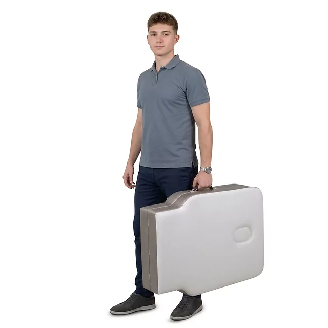 Masszázságy inSPORTline Kiyora 186x70x62,5-85,5 cm 2 részes alumínium, könnyen hordozható, fokozatmentesen állítható fejtámla, hordozótáska - fehér-szürke