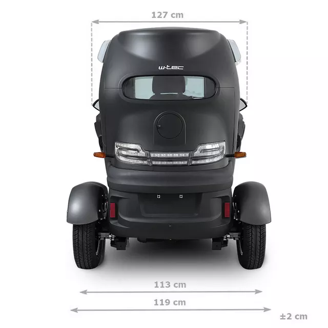 Elektromos robogó tetővel W-TEC Tukago - 45 km/h, tolatókamera 4"-os LCD kijelzővel, multimédiás Bluetooth, biztonsági övek, riasztórendszer - fekete