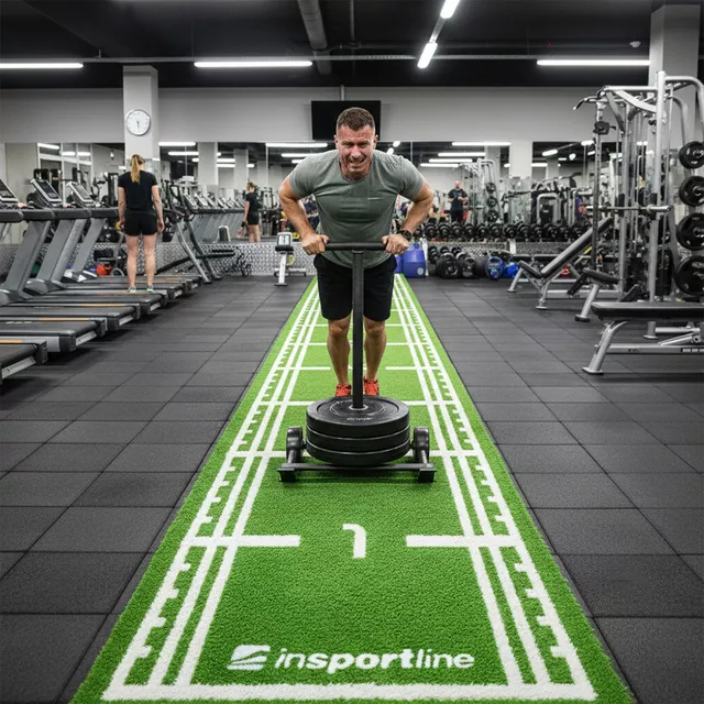 Fitness szőnyeg inSPORTline Graspet 10,2x2 m, csúszásmentes aljzat, numerikus skála, fehér jelölések, tartós anyag, ideális súlyszánkókhoz, 43 kg