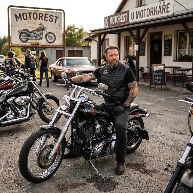 Motoros mellény W-TEC Black Heart Rumbler II, stílusos elemek, rugalmas anyag, oldalsó pántok patentokkal - fekete