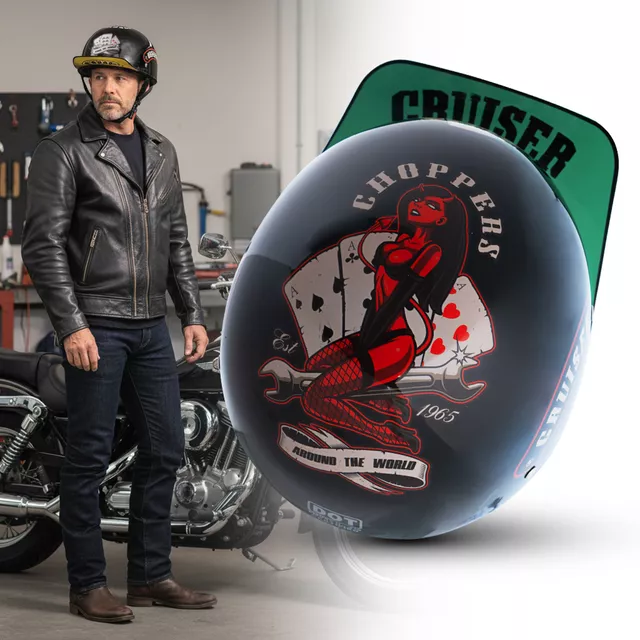 Retro nyitott sisak W-TEC Skarim, kivehető belső bélés, eredeti formatervezés napellenzővel, állpánt, DOT FMVSS 218 számú tanúsítás