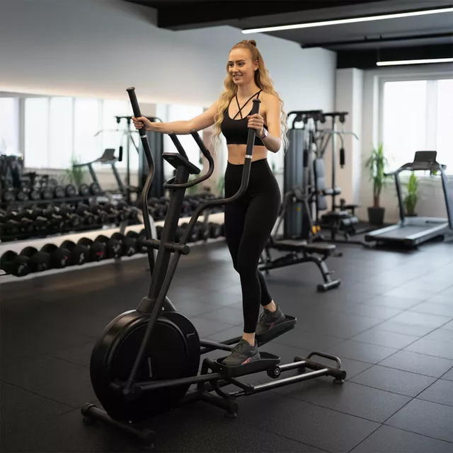 Ellipszis tréner inSPORTline ZenStride 200, helytakarékos, összecsukható, mozgatható, kényelmes, halk, első lendkerekes, elektromos, max.120kg