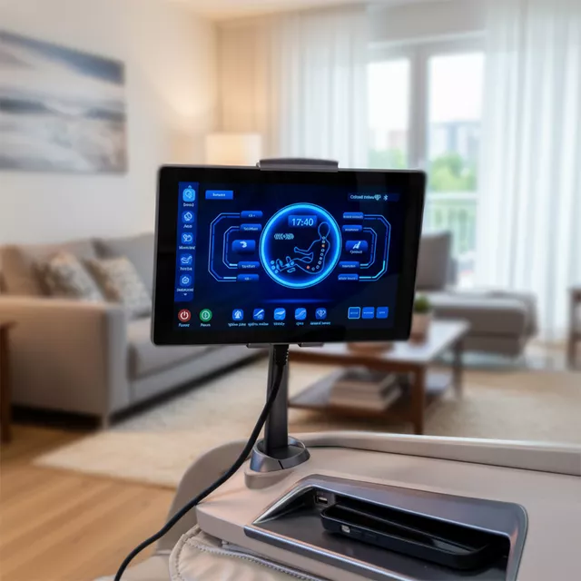 Masszázsfotel inSPORTline Balsadena, LCD vezérlőkijelző, beépített hangszórók,  LED-világítás, 20 előre beállított program, műbőr - kávé