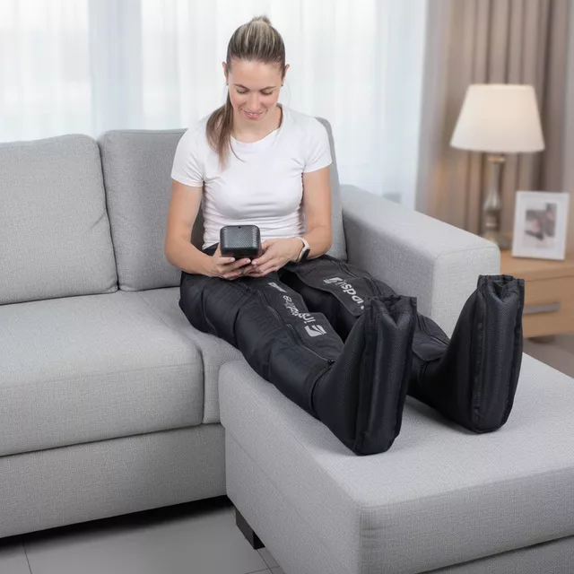 Kompressziós masszázsnadrág inSPORTline Compflex, vezeték nélküli használat, intuitív vezérlőgomb, beépített újratölthető akkumulátor