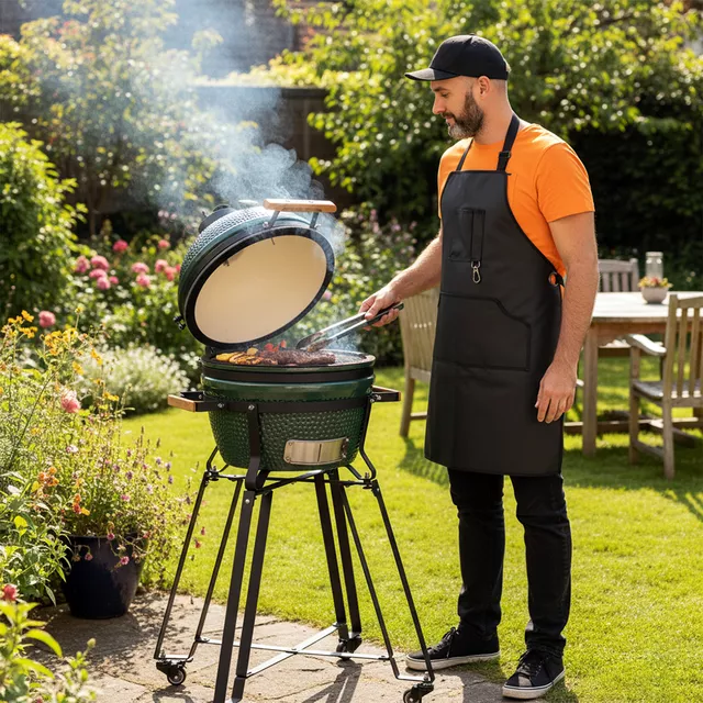 Hőálló grillsütő kötény inSPORTline Aphares 73 x 65 cm, műanyag csat, fémszemek, állítható pántok