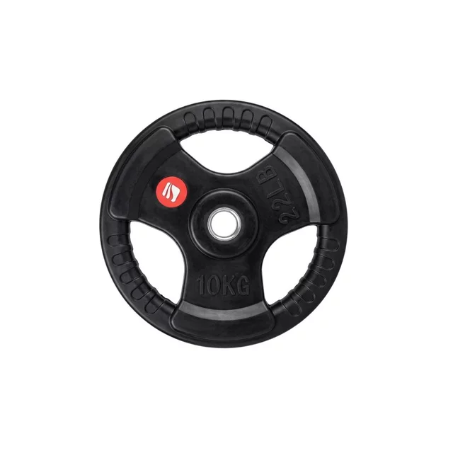 Gumírozott súlytárcsa inSPORTline Graton 10 kg 30 mm, praktikus fogantyúk az oldalain, hosszú élettartam, fokozott védelem a kopás ellen