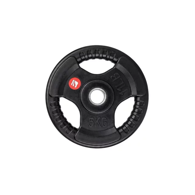 Gumírozott súlytárcsa inSPORTline Graton 5 kg 30 mm, praktikus fogantyúk az oldalain, hosszú élettartam, fokozott védelem a kopás ellen