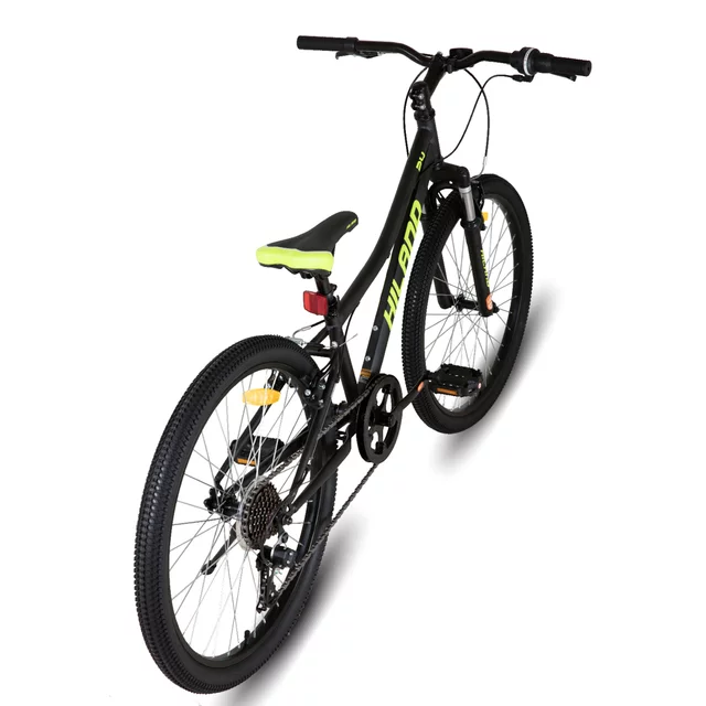 Junior hegyikerékpár Hiland Climber 24", 125-150 cm, sportnyereg, széles MTB-kormány, Shimano hátsó váltó, V-fékek, kettős falú alumínium felnik - fekete