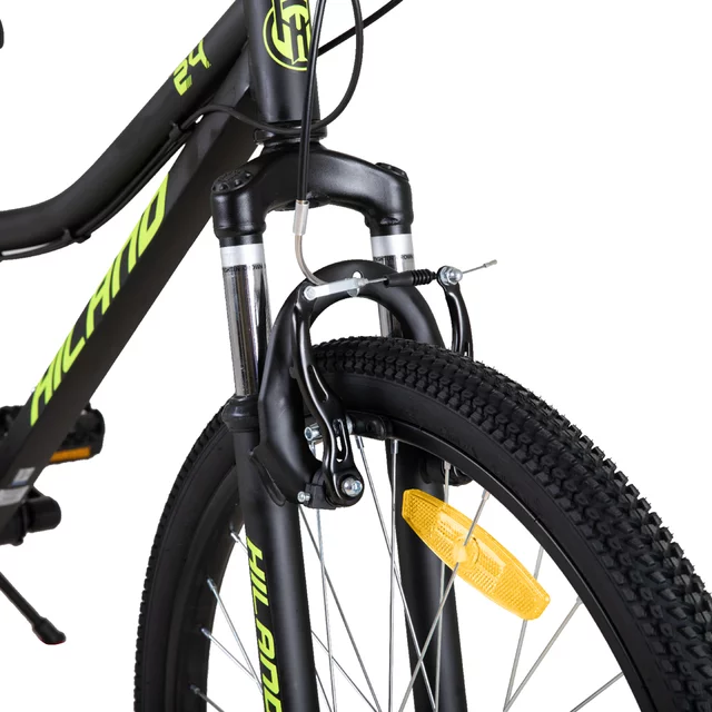 Junior hegyikerékpár Hiland Climber 24", 125-150 cm, sportnyereg, széles MTB-kormány, Shimano hátsó váltó, V-fékek, kettős falú alumínium felnik - fekete
