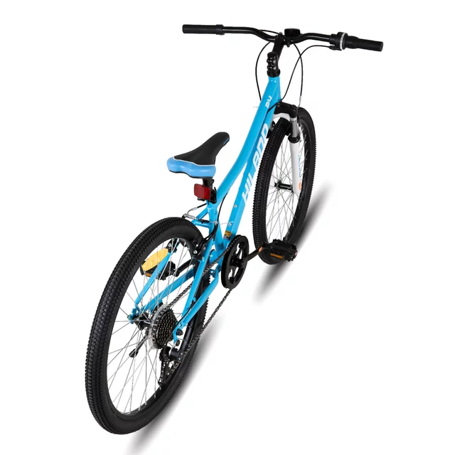 Junior hegyikerékpár Hiland Climber 24", 125-150 cm, sportnyereg, széles MTB-kormány, Shimano hátsó váltó, V-fékek, kettős falú alumínium felnik - fekete
