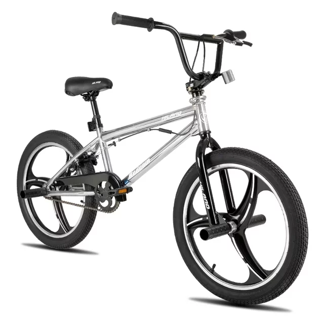 BMX kerékpár Hiland Redeem Ultimate 20", U-fék rendszer, 20 × 2,125" méretű széles gumiabroncsok, 360°-ban forgatható kormány, erős Hi-Ten acél váz - ezüst - ezüst