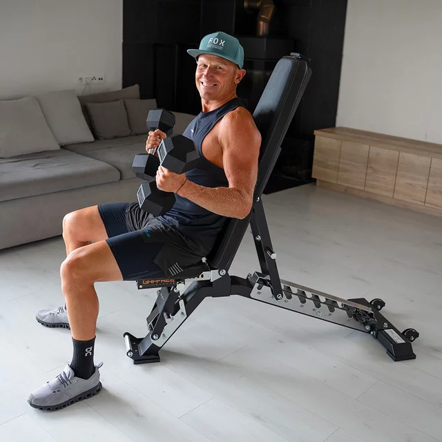 Állítható edzőpad inSPORTline X-NT FB40, GapFree rendszer, PVC kárpit, 10 állású háttámla, 3 üléspozíció, szilárd acélváz, szállítókerék