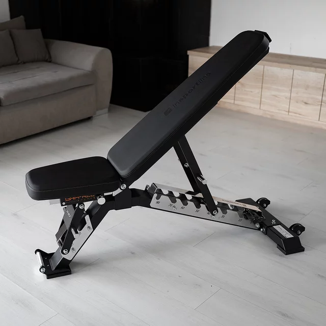 Állítható edzőpad inSPORTline X-NT FB40, GapFree rendszer, PVC kárpit, 10 állású háttámla, 3 üléspozíció, szilárd acélváz, szállítókerék