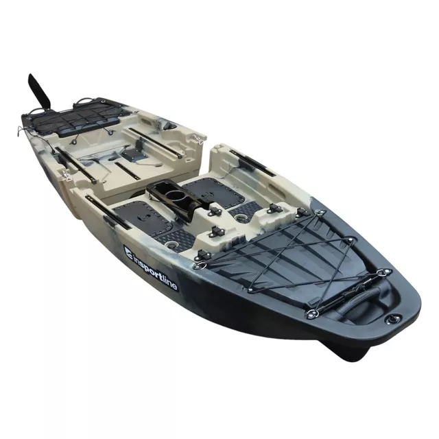 Összecsukható pedálos kajak inSPORTline Rhoner Desert Camo, tárolórekesz, 38 kg, lehajtható ülés, egyszerű kormányvezérlés, horgászbottartó