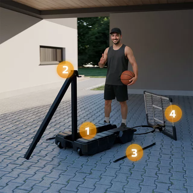 Összecsukható kosárlabdapalánk inSPORTline Tifton, teleszkópos acélszerkezet, magasságállítás, 27 kg, beltéri és kültéri használat, acél szerkezet