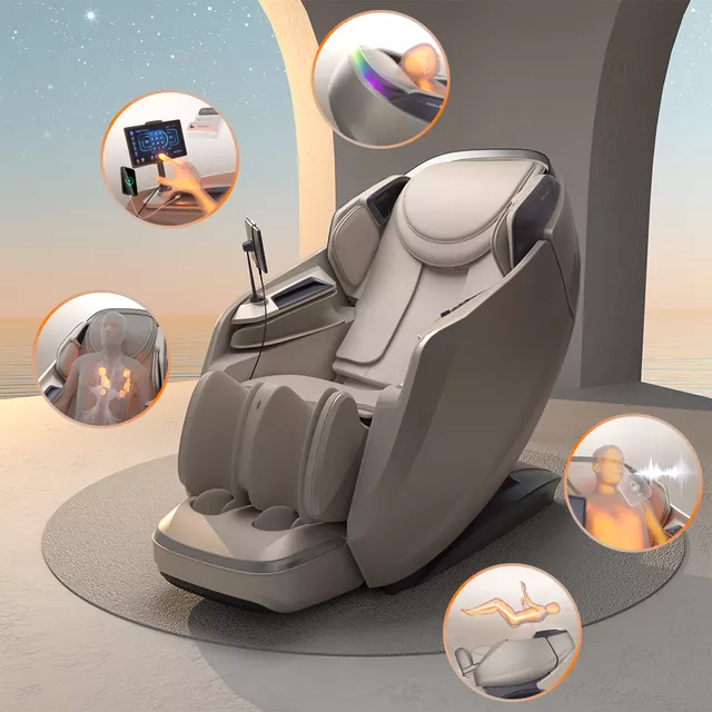 Masszázsfotel inSPORTline Balsadena, LCD vezérlőkijelző, beépített hangszórók,  LED-világítás, 20 előre beállított program, műbőr - kávé - bézs