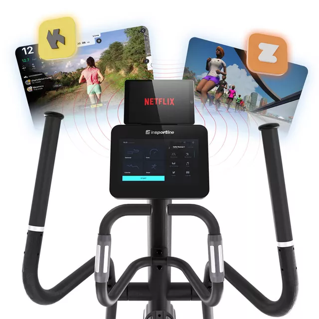 Ellipszis tréner inSPORTline ZenStride 600, kijelző, szállítókerekek, állítható rugóút,  előre telepített alkalmazások