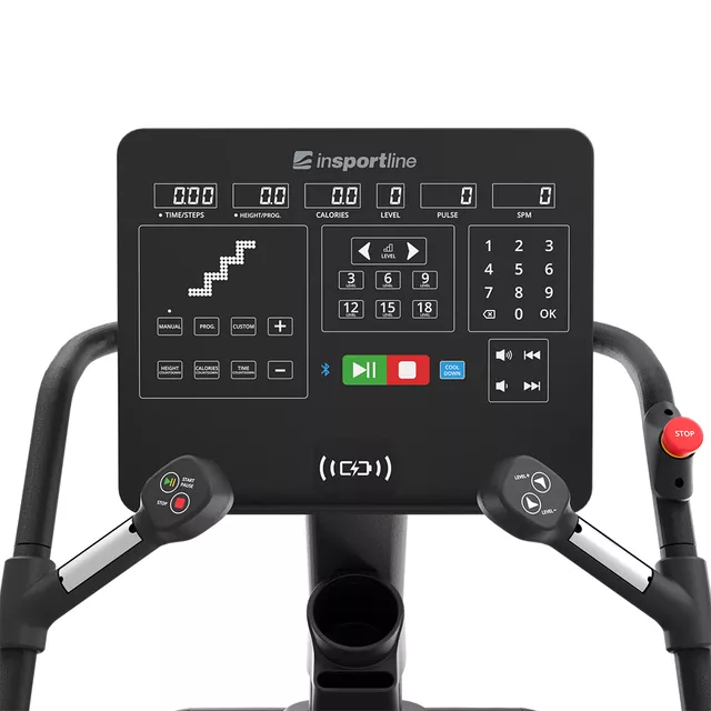 Fitneszlépcső inSPORTline Velocer STP, áttekinthető LED kijelző intuitív vezérléssel, bluetooth-kapcsolat, beépített hangszórók