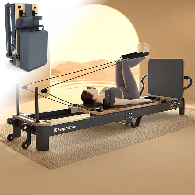 Pilates reformer inSPORTline Comfolder, pilates box tartozék, praktikus, összecsukható, porszórt, karcálló, rugós ellenállás, ALU váz,  súly 68kg