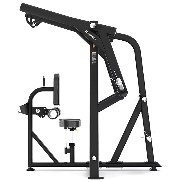 Hátizom gép inSPORTline Velocer plate loaded, tartós fémkeret, nagy sűrűségű ergonomikus párnázás, állítható ülés