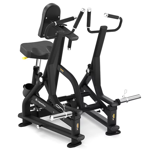 Evezőgép inSPORTline Velocer plate loaded, független karok a szimmetrikus izomfejlesztésért, ergonomikus, nagy sűrűségű párnázás, állítható ülés