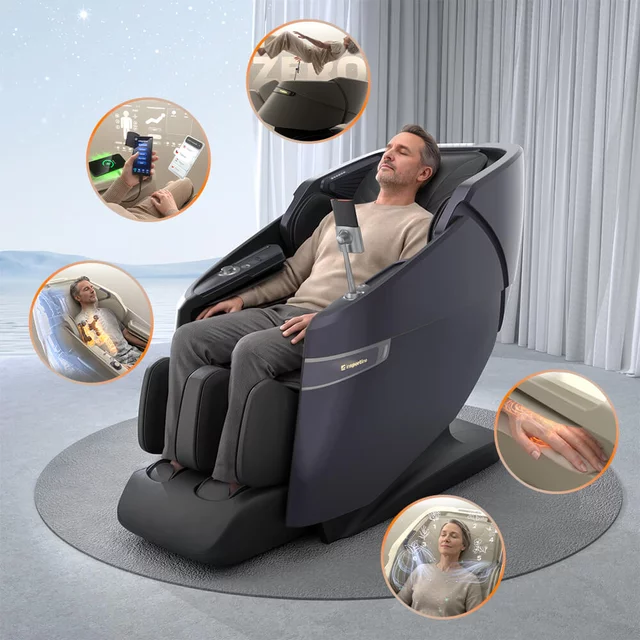 4D masszázsfotel inSPORTline Salvenza, Zero Gravity funkció, Zero Space funkció, LCD kijelző, Bluetooth-hangszórók, 34 masszázs-légpárna - fekete - fekete