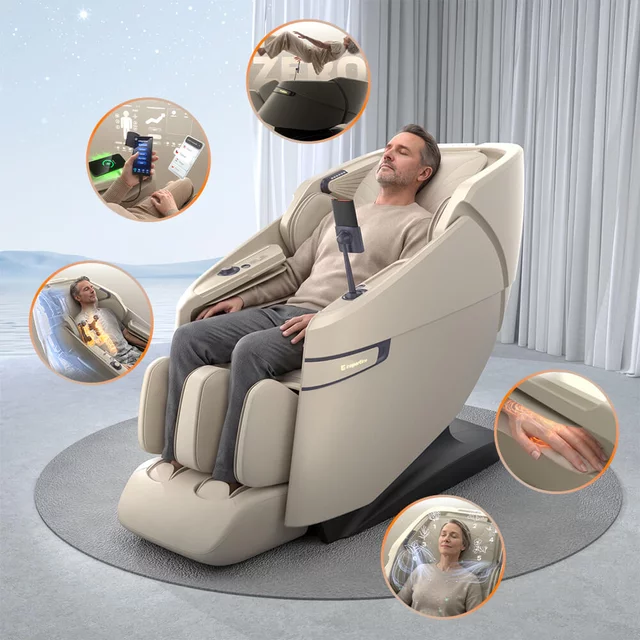 4D masszázsfotel inSPORTline Salvenza, Zero Gravity funkció, Zero Space funkció, LCD kijelző, Bluetooth-hangszórók, 34 masszázs-légpárna - fekete - bézs