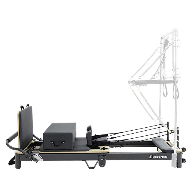 Pilates reformer inSPORTline Comfolder EVO, összecsukható szerkezet, 4 görgő a könnyű mozgatáshoz, karcolásálló váz, levehető háttámla, pilates doboz - bézs