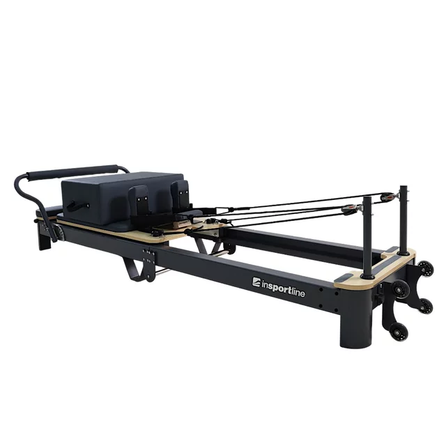 Pilates reformer inSPORTline Comfolder EVO, összecsukható szerkezet, 4 görgő a könnyű mozgatáshoz, karcolásálló váz, levehető háttámla, pilates doboz - bézs
