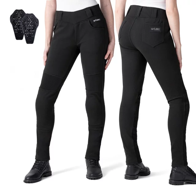 Női motoros leggings W-TEC Lukrecia Base, elasztikus, testhezálló szabás, sztreccs panelek, magas derékrész, W-TEC logó a zsebeken - fekete