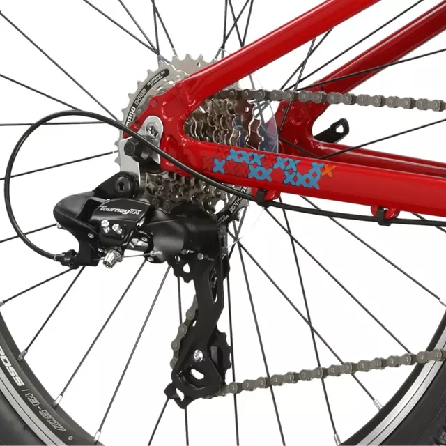 Junior kerékpár Kross LEVEL JR 1.0 24" Gen 007, előkészítés csomagtartóhoz, V-fékek, WANDA gumik, SELLE ROYAL nyereg - piros / tengeri / fényes