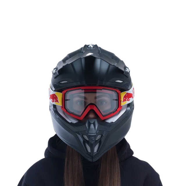 Motocross szemüveg RedBull Spect Whip,piros, átlátszó plexi, 100%-os UVA- és UVB-védelem, olaj- és zsírálló TPU keret