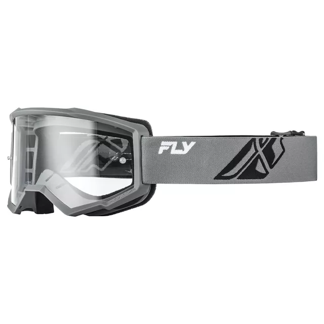 Gyerek motocross szemüveg Fly Racing Focus Youth, nagy tartósság és viselési kényelem, széles látómező, könnyen cserélhető plexi, kétrétegű hab - szürke/fekete, átlátszó plexi - szürke/fekete, átlátszó plexi