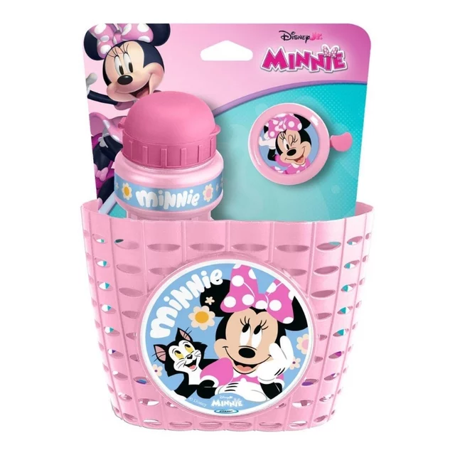 Kerékpáros szett Minnie (kosár, kulacs, csengő) - rózsaszín, strapabíró műanyag, könnyen felszerelhető