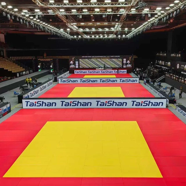 Judo tatami szőnyeg Taishan 200x100x4 cm – sárga, csökkenti a zajt, védi a padlót, tartós anyag, csúszásmentes, 20,8 kg