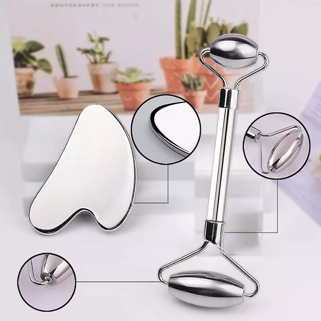 Fém masszázs készlet arcrollerrel és gua sha-val inSPORTline Comesta Set