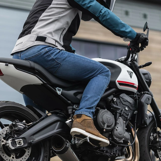 Férfi motoros nadrág Oxford Original Approved Jeans CE Slim Fit koptatott világoskék, megerősített varrás, egyrétegű kialakítás, Stretch Comfort