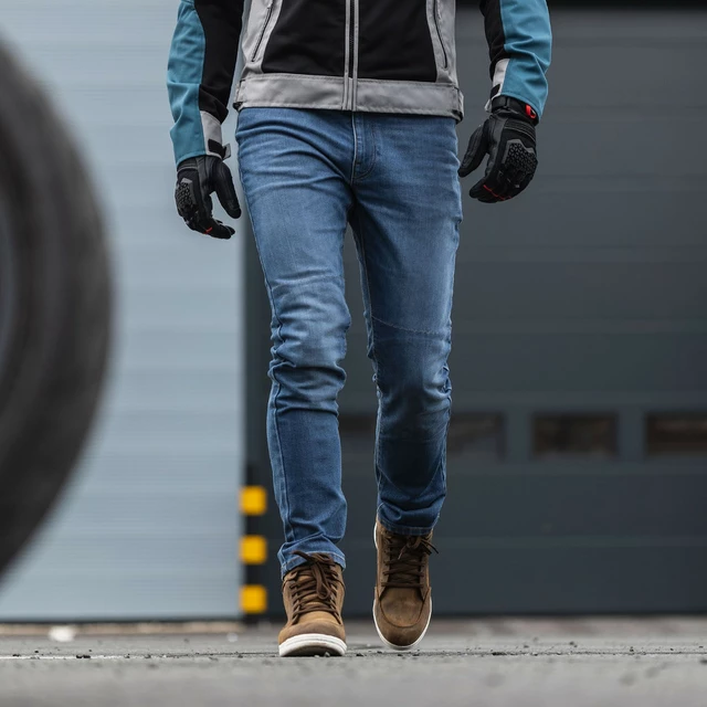 Férfi motoros nadrág Oxford Original Approved Jeans CE Slim Fit koptatott világoskék, megerősített varrás, egyrétegű kialakítás, Stretch Comfort