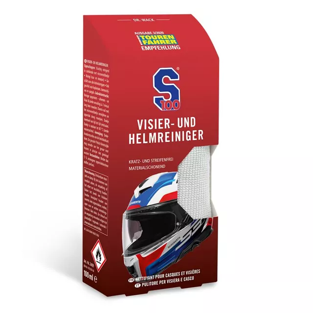 Plexitisztító S100 Visor & Helmet Cleaner 100 ml mikroszálas kendővel, erős tisztító hatás, minden típusú napellenzőhöz