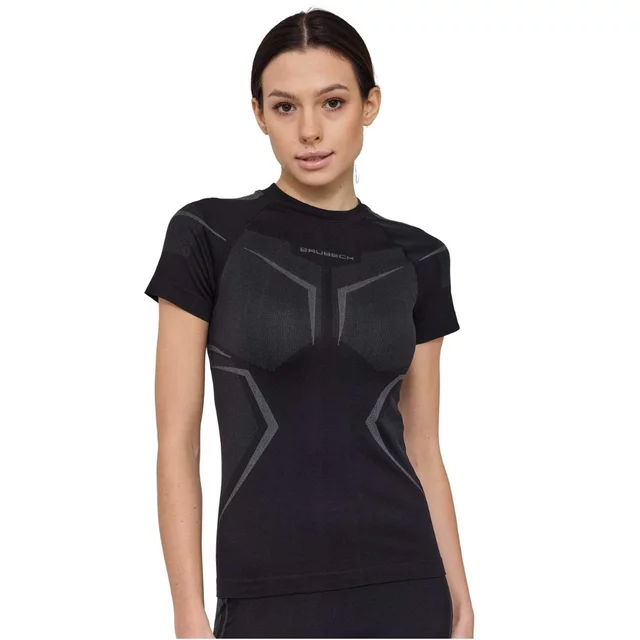 Női funkcionális rövid ujjú póló Brubeck Dry SS1465W, kiváló hőszabályozás, optimális izzadságelvezetés - Fekete /  / Grafit