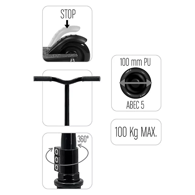 Freestyle roller Skids Control Carbon, ABEC 5 csapágyak, 100 mm-es PU gumikerekek, BMX kormány acélból