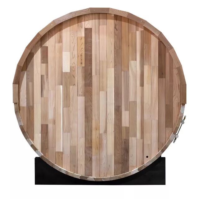 Finn hordó szauna inSPORTline Viduor 300 - Cédrusfa, FANLAN SCA 60 kályha, üveg bejárat, belső világítás, jó hőszigetelő tulajdonságok