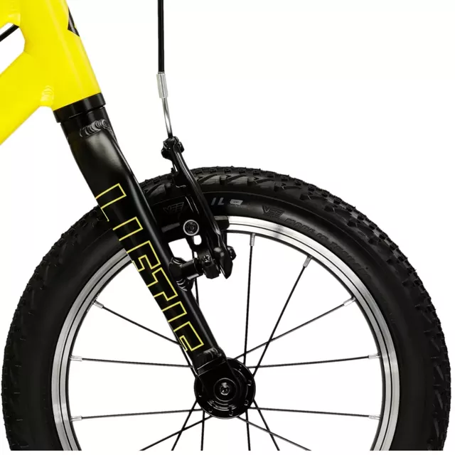 Gyerekkerékpár Kross Liftie 14" Gen 009,  alacsony átlépésű vázszerkezet, féknyerges fékek, alumínium váz, együtt nő a gyermekeddel - sárga / fekete / matt