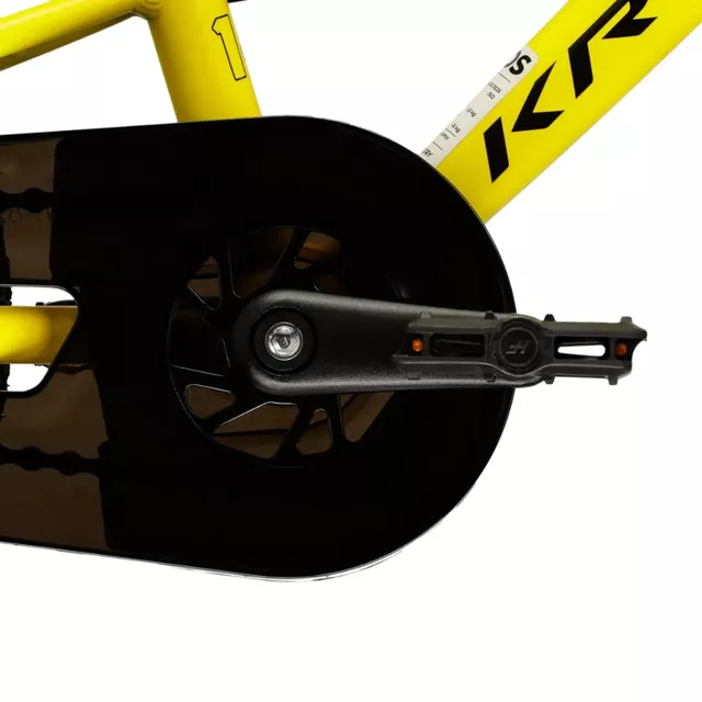 Gyerekkerékpár Kross Liftie 14" Gen 009,  alacsony átlépésű vázszerkezet, féknyerges fékek, alumínium váz, együtt nő a gyermekeddel - sárga / fekete / matt