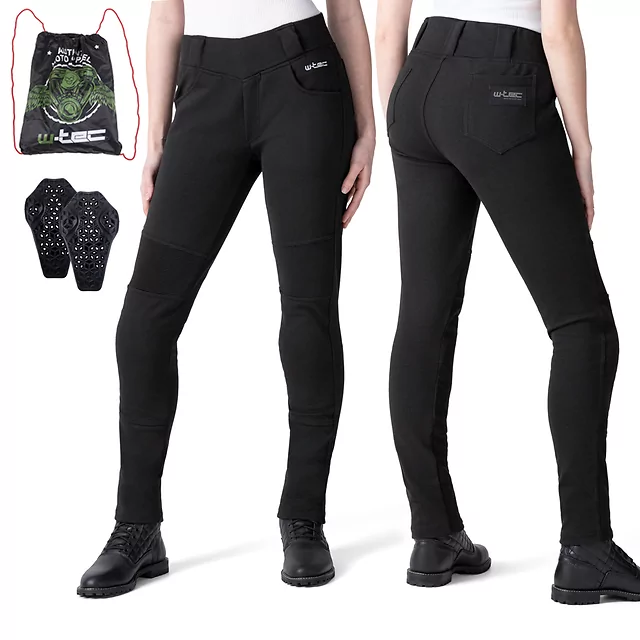 Női motoros leggings W-TEC Lukrecia Base, elasztikus, testhezálló szabás, sztreccs panelek, magas derékrész, W-TEC logó a zsebeken - fekete - fekete