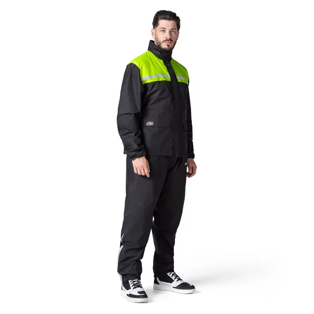 Motoros esőkabát W-TEC Rinstop, állítható ujjak, összehajtható, kopásálló, húzózsinór, Visionight fényvisszaverő elemek - fekete-fluo