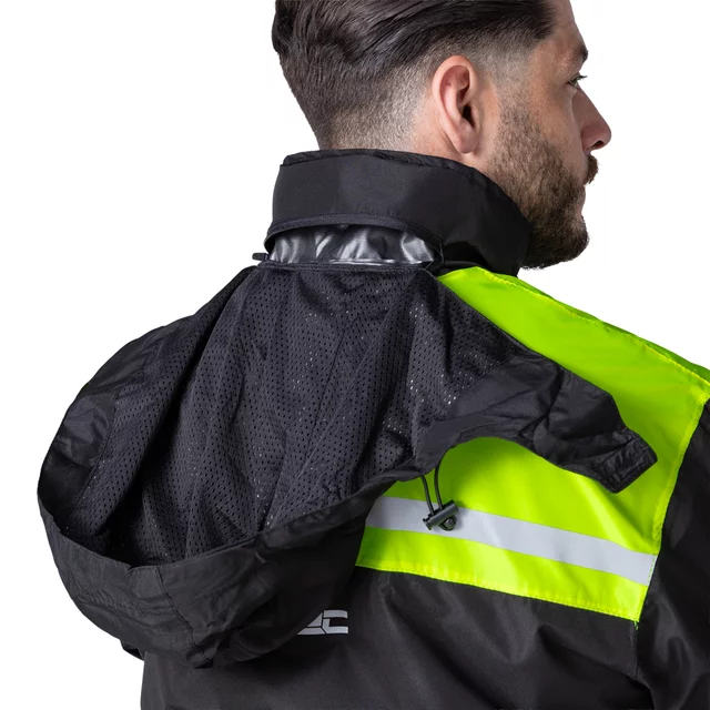 Motoros esőkabát W-TEC Rinstop, állítható ujjak, összehajtható, kopásálló, húzózsinór, Visionight fényvisszaverő elemek - fekete-fluo